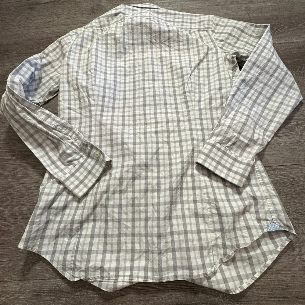 Banana Republic Shirt Mens‎ M Gray Supima Cotton Grant Fit Plaid Casual Preppy